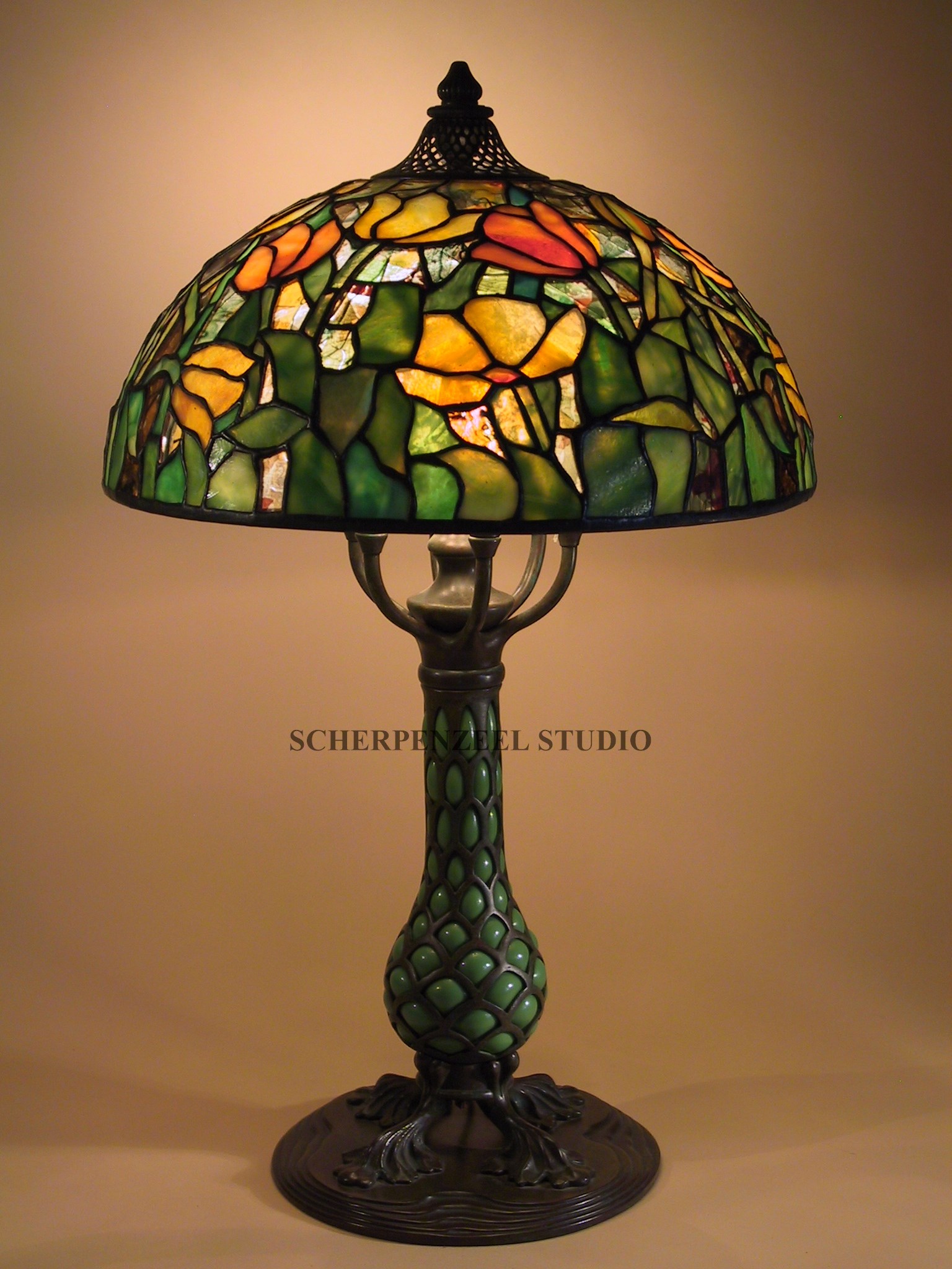 Wild tulip on reticulated flask base