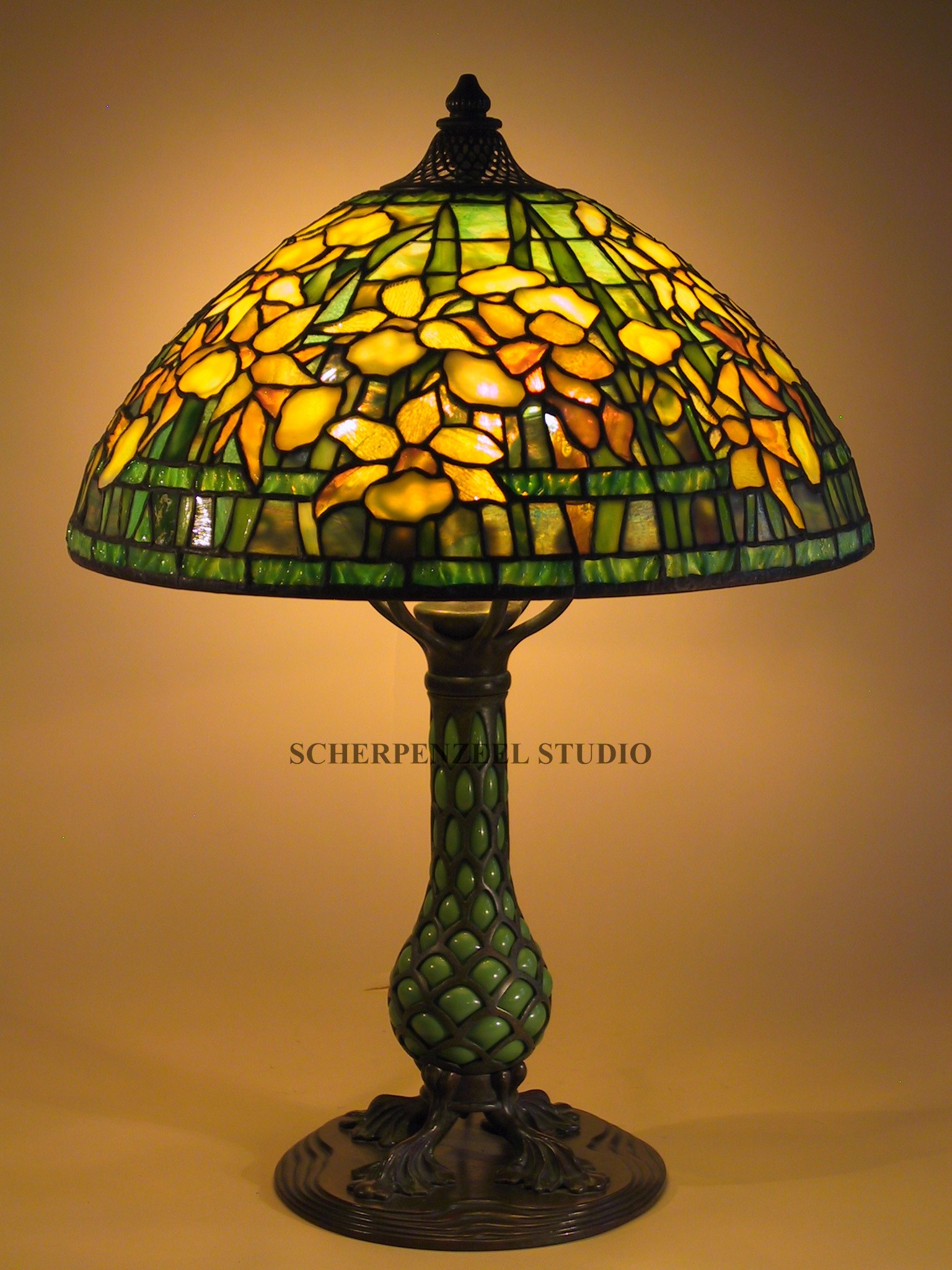 Banded daffodil on flask base