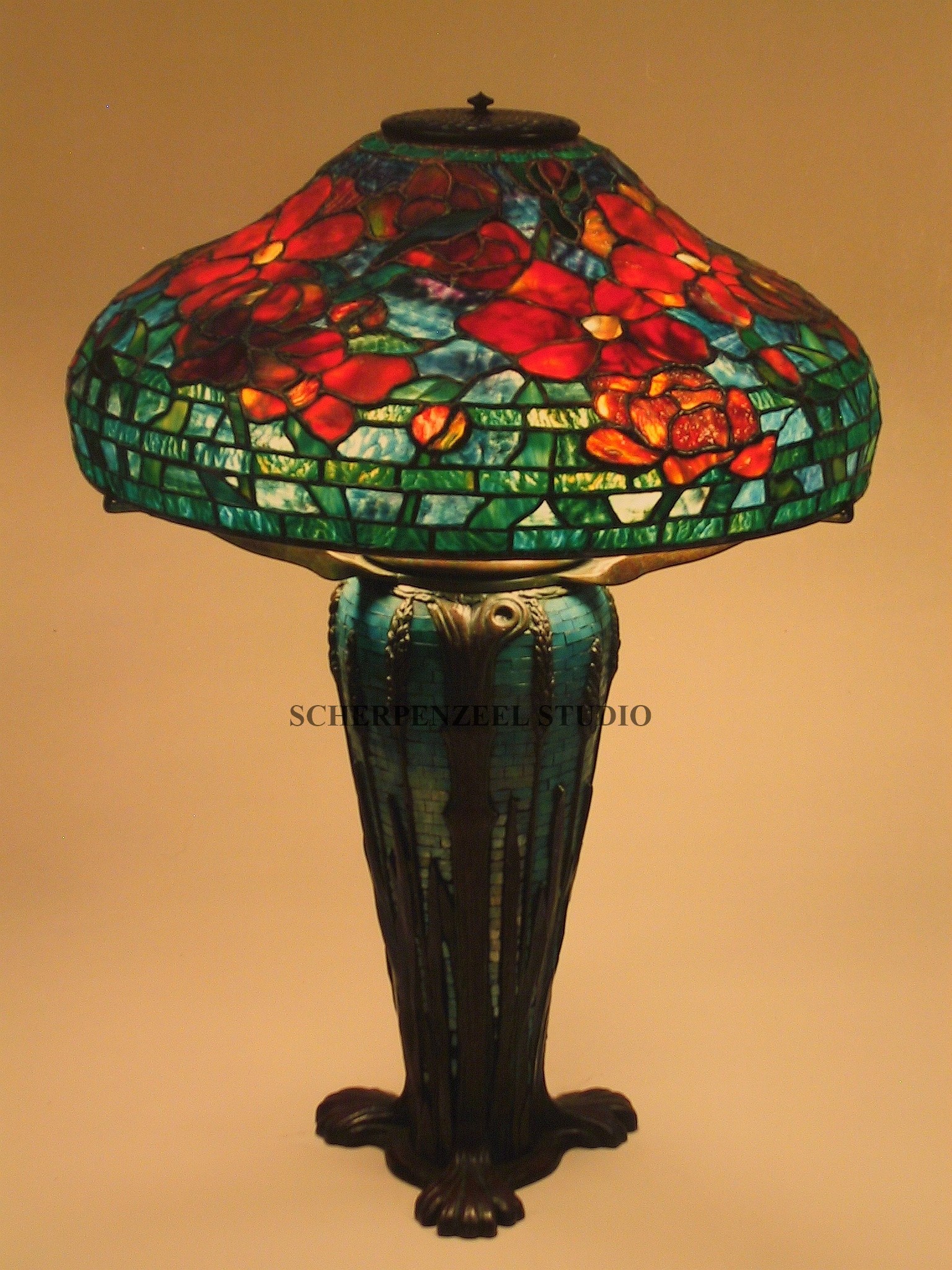 Peony on mosaic and wheat base