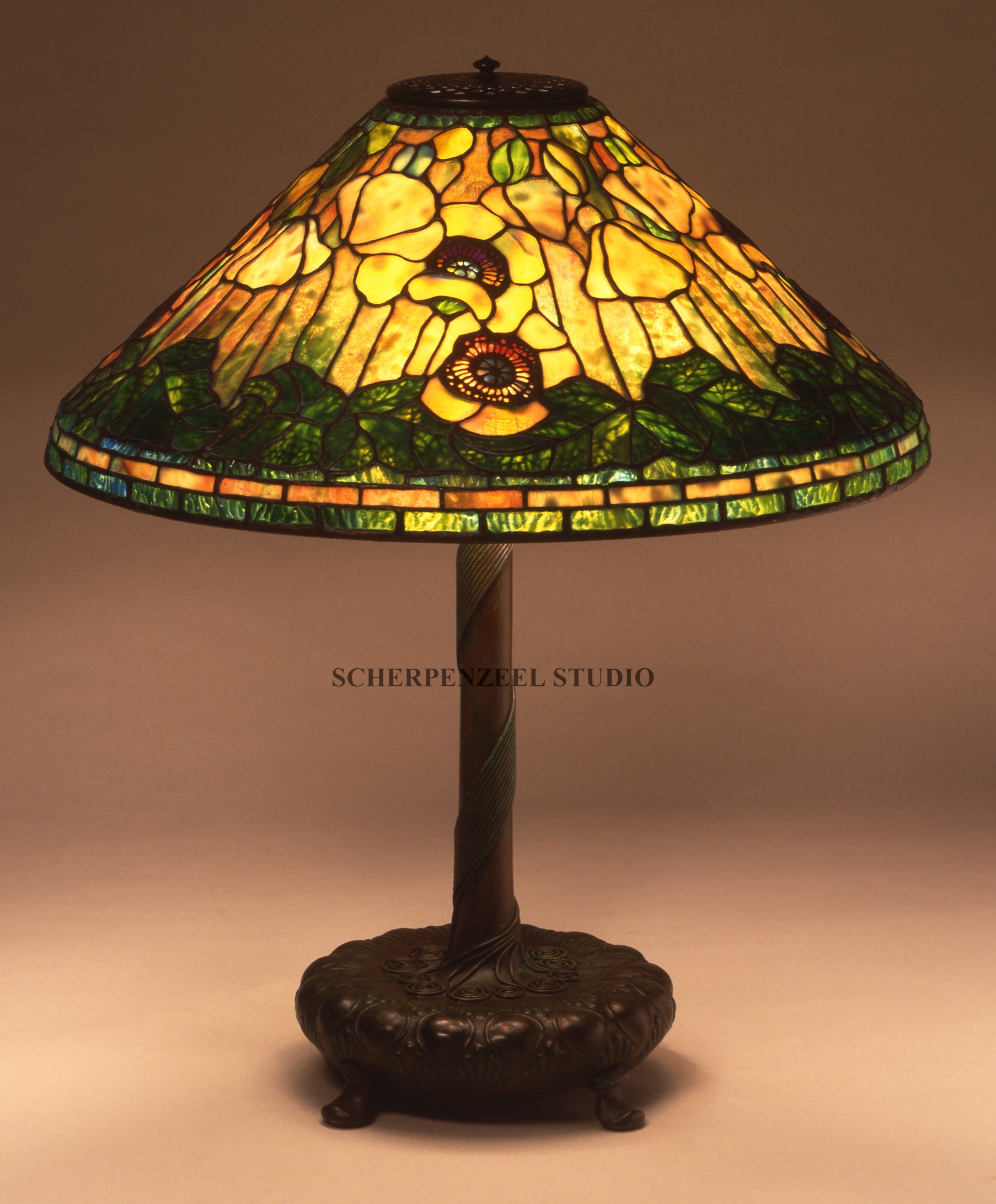 Poppy shade on decorated library