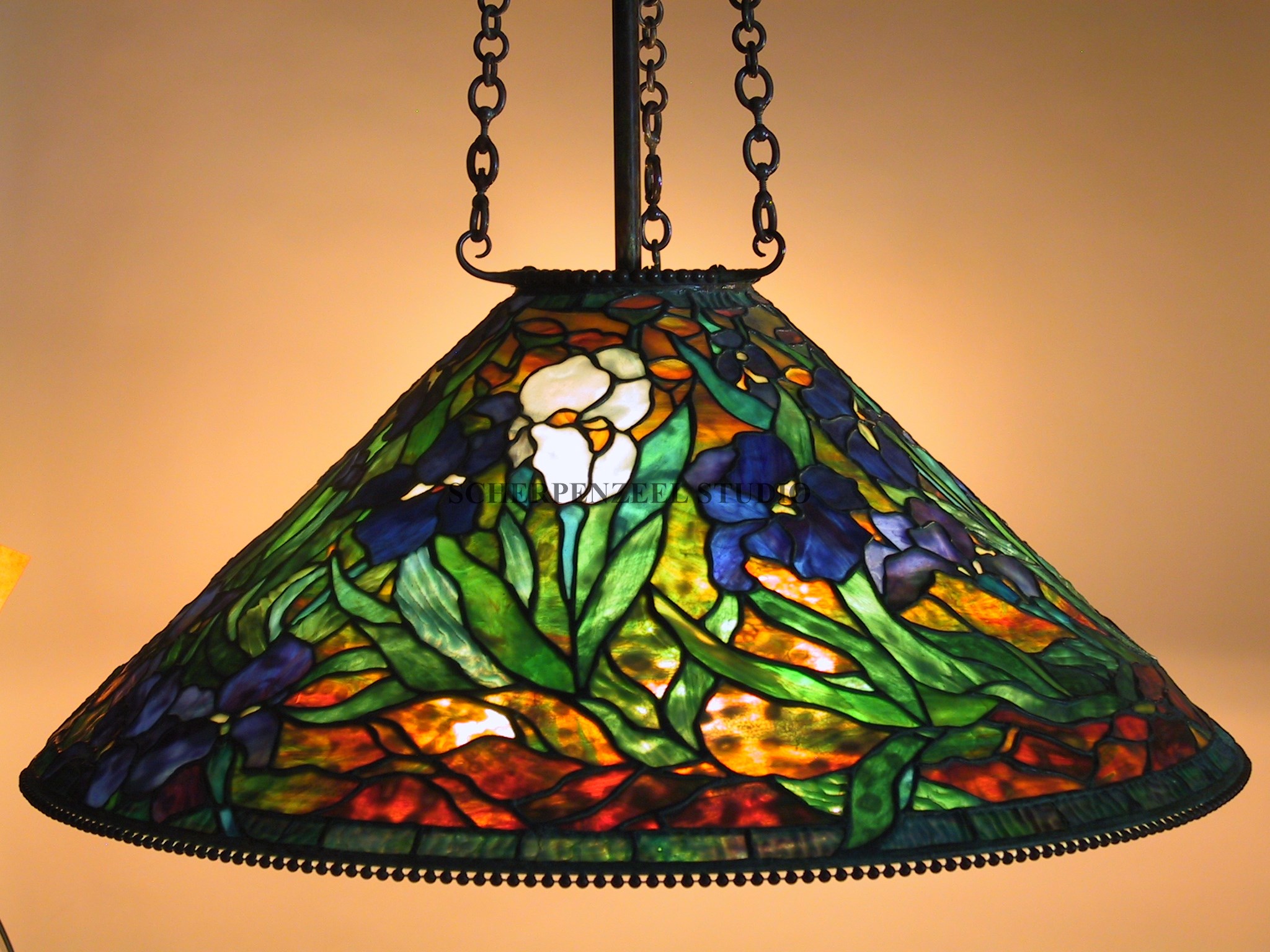 Van Gogh Iris' shade , 3-chain fixture