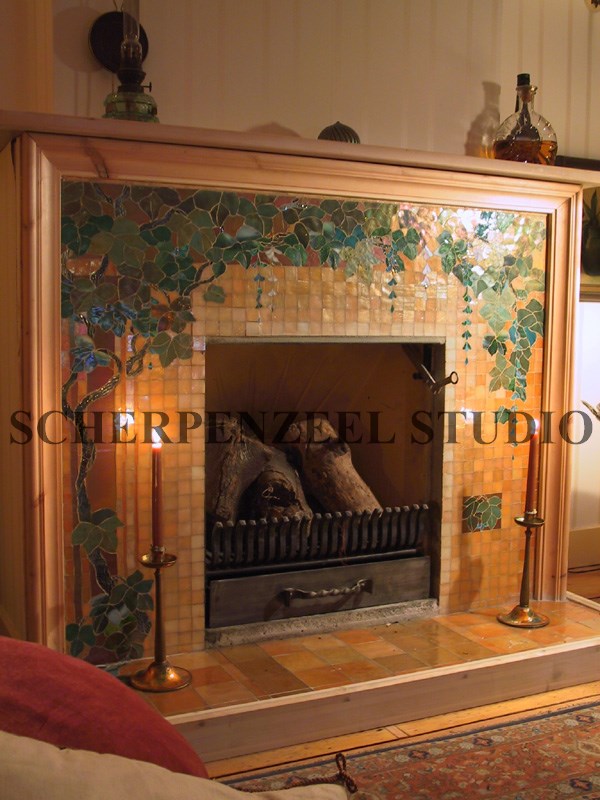 Vine mosaic fireplace