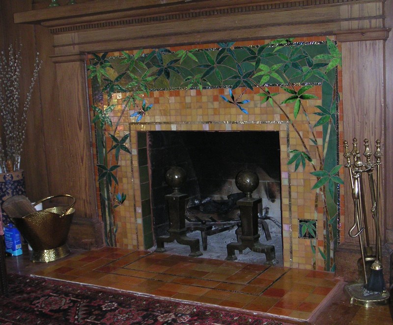Bamboo mosaic fireplace